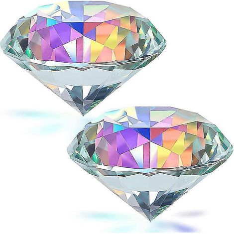 Lot de 2 presse-papiers en cristal facetté arc-en-ciel, 50 mm (2 pouces), couleur AB, pour la décoration de la maison, du bureau et des mariages. (1/4)