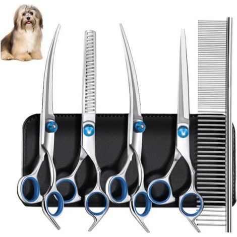 Ciseaux de toilettage - Profes - Paquet de 5 - Ergonomiques - Métalliques - Pour chiens
