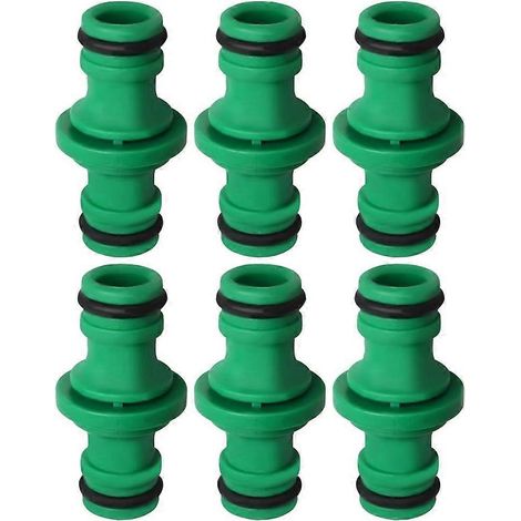 Lot de 6 raccords doubles pour tuyau d'arrosage, raccords mâles doubles en plastique pour tuyau d'arrosage (vert) (1/4)