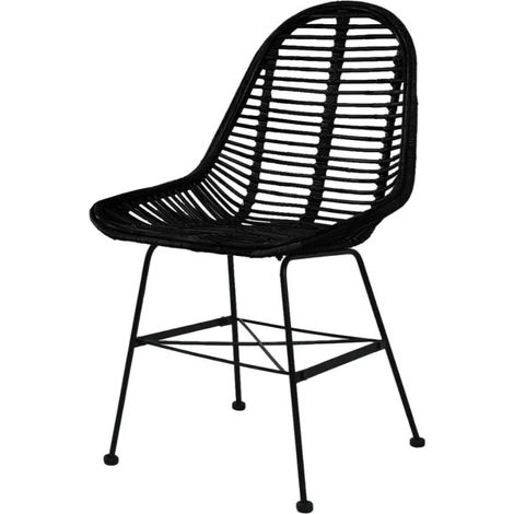 Chaise assise rotin noir et métal noir Noven - Lot de 4 (1/5)