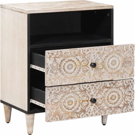 vidaXL  Bed cabinet  with Drawer White 50 x 33 x 60 cm Solid Mango Wood