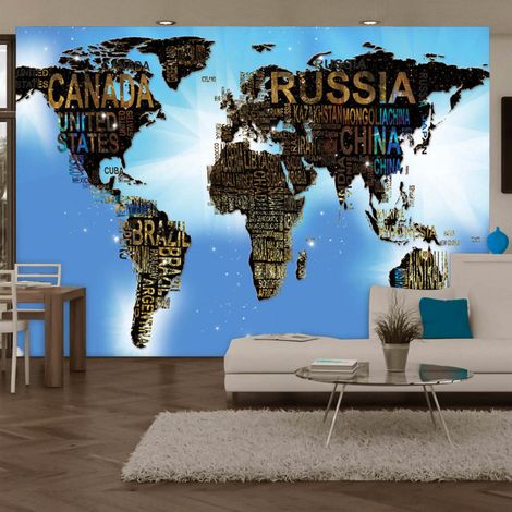 Papier peint carte du monde inspiration bleue - 350 x 245 cm
