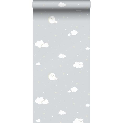 papier peint petits nuages vert grisé et blanc  - Sanders & Sanders (1/5)