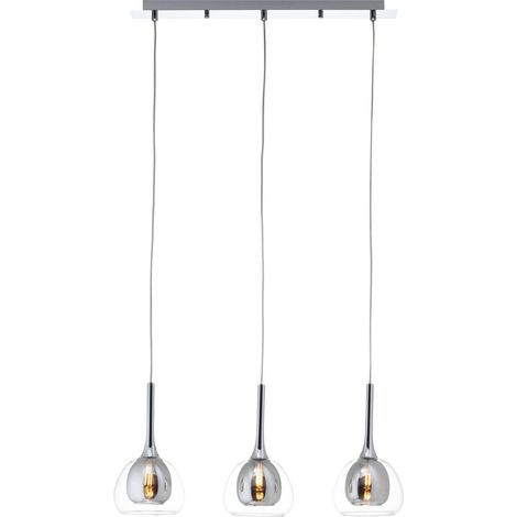 BRILLIANT Lampe Hadan Pendelleuchte 3flg rauch/transparent/chrome 3x D45, E14, 40W, geeignet für Tropfenlampen nicht enthalten In der Höhe einstellbar / Kabel kürzbar Für LED-Leuchtmittel geeign (1/5)