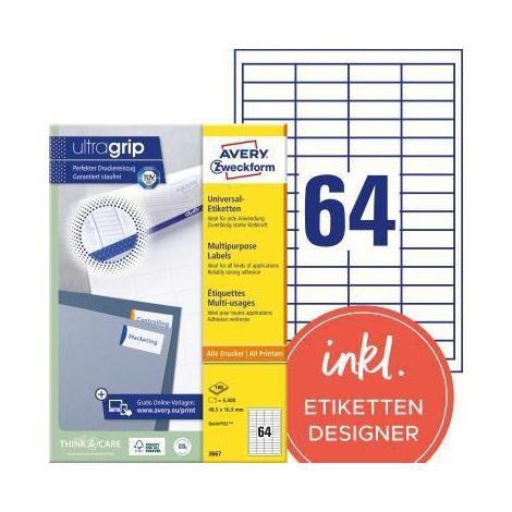 Avery Zweckform Universaletikett 3667 48,5x16,9mm ws 6.400 St./Pack. (1/4)