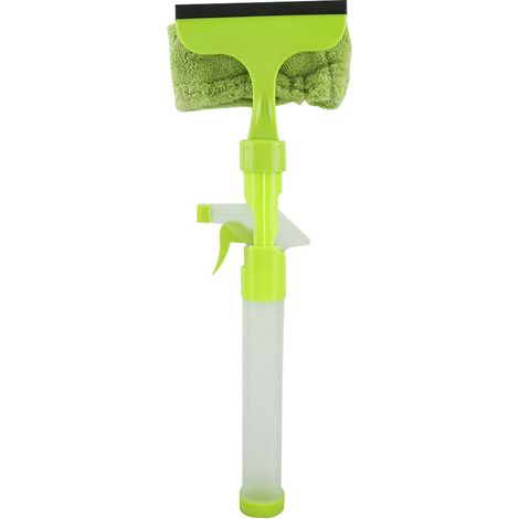Racleur à vitres avec pulvérisateur intégré Outil de nettoyage multifonction 3-en-1 spray grattoir brosse PP microfibre vert 42,5cm (1/5)