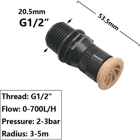 (A) Arroseur à eau avec filetage de 1/2 pouce, support en plastique, réglable de 0 à 360 degrés, buse d'arrosage et d'irrigation pour jardins, pelouses et exploitations agricoles (1/5)