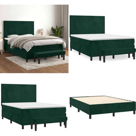 Sommier à lattes de lit et matelas Vert foncé 140x190cm Velours - Matelas à ressorts ensachés - Sommier