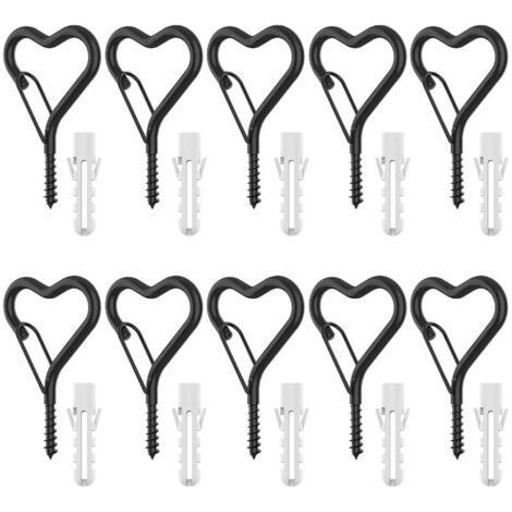 Lot de 12 crochets Q, 12 crochets à vis en forme de Q avec boucle de sécurité et 12 tubes d'extension pour suspendre des guirlandes lumineuses extérieures, des lumières de Noël, des plantes, (1/4)