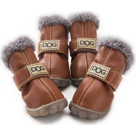 Bottes de neige chaudes pour chien wxsp, imperméables, en PU, pour petits chiens, antidérapantes, protège-pattes pour l'hiver, 2 modèles n° 1 à 5 (modèle uni - marron, n° 2) n° 2 (1/5)