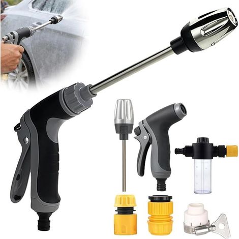 Pistolet Haute Pression pour Tuyau de Jardin, Nettoyeur Haute Pression réglable, avec Longue Canne & Accessoires, Multiples Effets de pulvérisation, idéal pour Voiture, Jardin & terrasse (1/5)