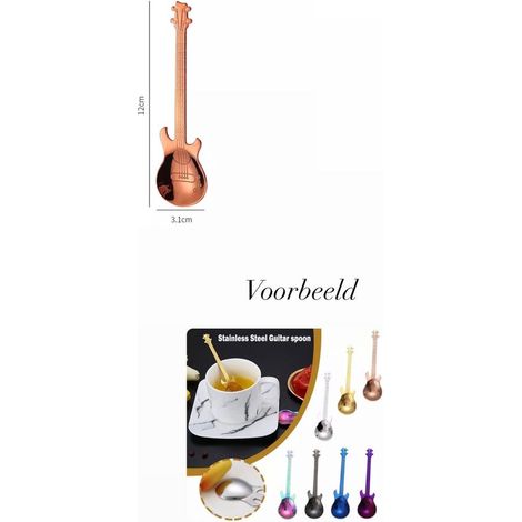 Cuillère à café en acier inoxydable - Motif guitare rock - Couleur bronze - Cuillère à thé et café - Accessoire cuisine (1/4)
