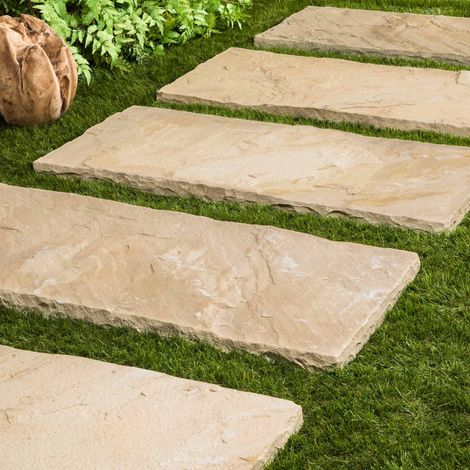 Pas japonais en pierre naturelle grès Kandla 100x50 cm – Couleur beige – Épaisseur ±4 cm – Vendu à l'unité pour aménagement extérieur (1/4)