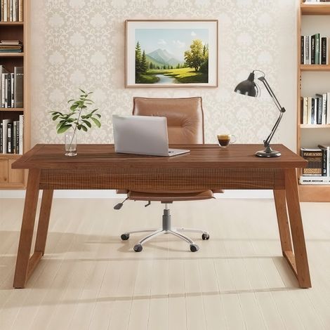 Bureau de Bureau à Domicile, Bureau d’ordinateur en bois Massif de 140 cm, Table d’écriture Moderne pour Office, Marron