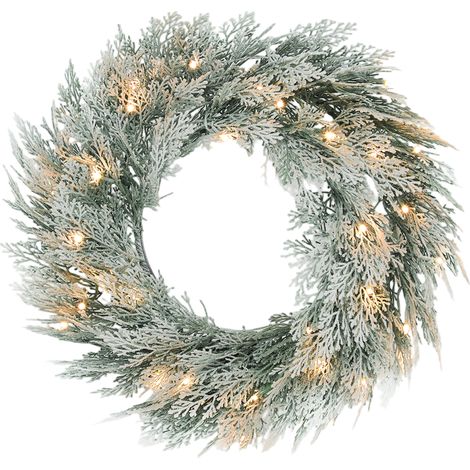 HOMCOM 60 cm Prelit Christmas Wreath, Flocked Front Door Wreath with Timer (1/5)