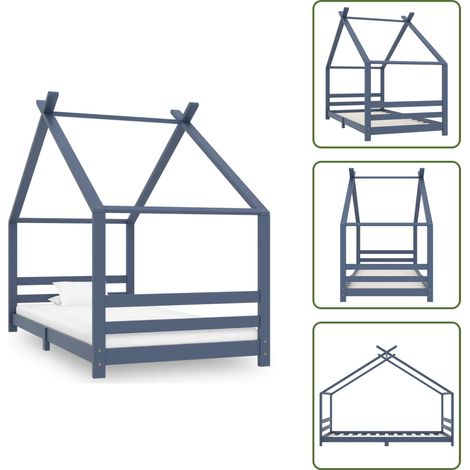 Cama de árbol - vidaXL Estructura de cama infantil madera maciza pino gris 90x200 cm - Cama de juegos