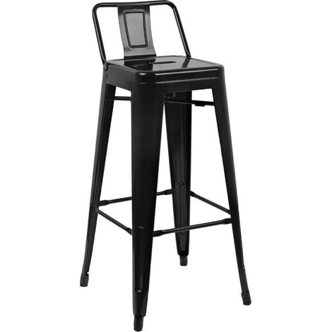Tabourets Hauts en Acier Noir avec Dossier - Lot de 4 - Bolero Bistro (1/5)