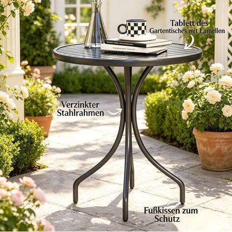Table bistrot ronde en acier galvanisé noir pour extérieur, diamètre 66 cm (1/5)