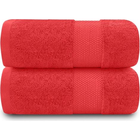 Lot de 2 Serviettes de bain, 100% Coton égyptien, 700 g/m², Extra absorbantes, Séchage rapide, Couleur vin (1/5)
