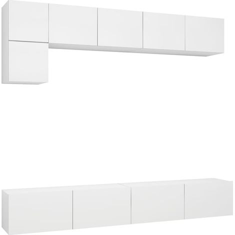 Ensemble de meubles armoire buffet TV télévision salon chambre séjour 5 pièces bois d'ingénierie blanc (1/5)