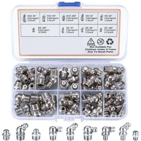 Assortimento di 60 ingrassatori a vite M6 M8 M10, ingrassatori dritti 45 90 180, con scatola di plastica, per apparecchiature meccaniche, ingrassatori -Crezuo