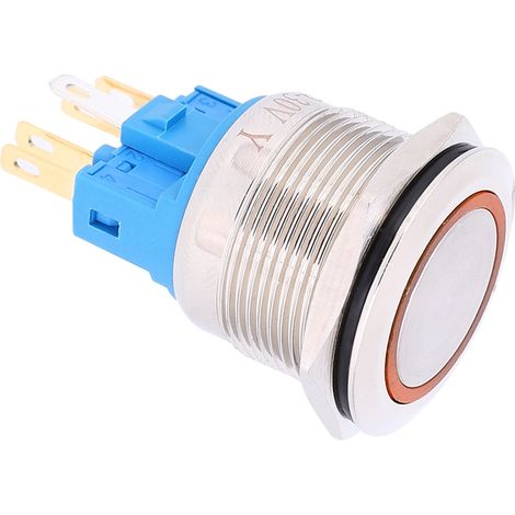 2 Stück AC220V 22mm Edelstahl-Ring-Reset-Taster 6-poliger Drucktaster-Ersatz Orange (1/5)