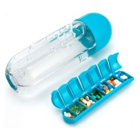 Bottle water of sport with insert Organizer of box daily of 7 days Glass to boire of quality food of quality pharmaceutique Blue (1/4)
