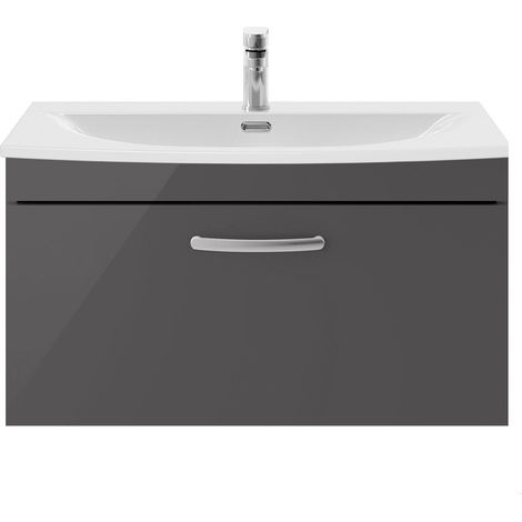 Millwich Contemporary 1 Drawer Wall Hung Vanity Unit with Curved Basin, Gloss Grey, 800mm (1/4)