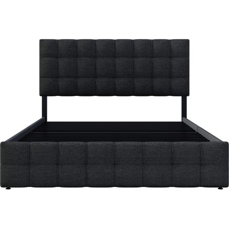 Polsterbett 140x200 cm schwarz, 4 Schubladen, verstellbares Kopfteil, Leinen, MODENUIT (1/5)