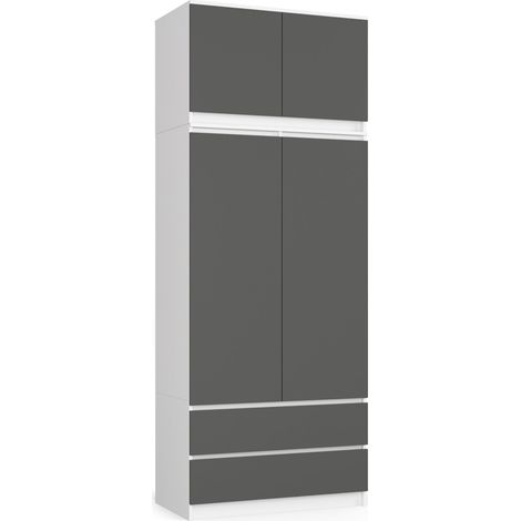 Akord – Armoire enfant blanche 90 cm – 2 portes battantes – 2 tiroirs – 6 étagères – Panneau stratifié – Dimensions 90x51x234 cm (1/5)