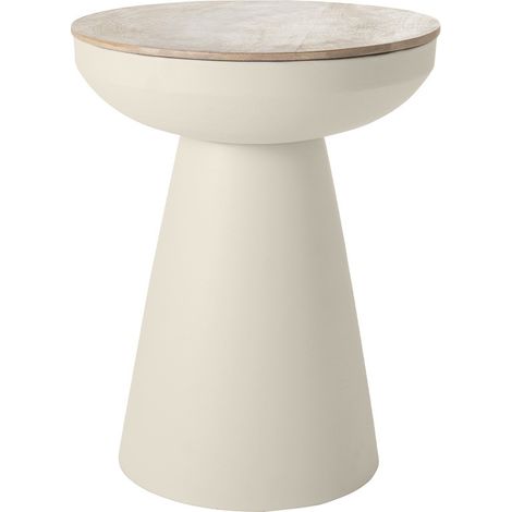 Mesa auxiliar redonda de diseño con almacenaje de metal greige y madera maciza de mango 52 cm TAM