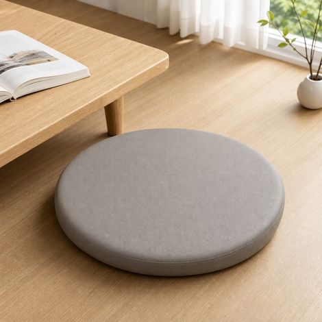 Coussin Rond Mousse a Memoire 45 cm Cuir Gris Clair - Coussin de Siege Etanche pour Plancher (1/5)