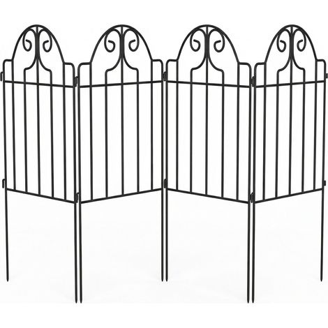 Ensemble de 4 clôtures de jardin en métal 125 x 57 cm avec design arqué, résistantes et faciles à installer pour terrasse et pelouse, noires. (1/5)
