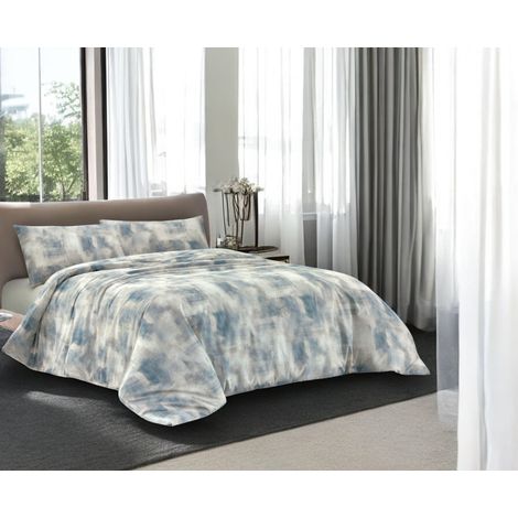 Copripiumino in Cotone Tempo di Dormire Grigio Ghiaccio, Made in Italy, Astratto, Patella Antiscivolo, Lavabile in Lavatrice Cm. 155X200