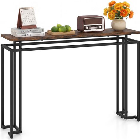 Console Géométrique Moderne, 30 x 120 x 80,5 CM Console Meuble, Table d’Entrée, avec Pieds Réglables, Dispositif Anti-Basculement, Marron (1/5)