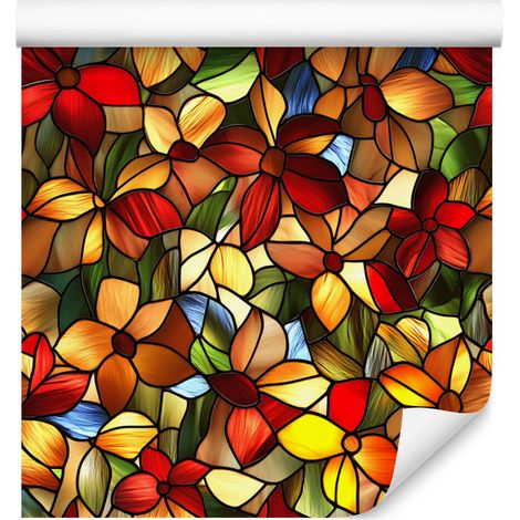 Papier peint à motifs floraux en vitrail, or et orange, pour salon et chambre, 50 x 1000 cm (1/5)