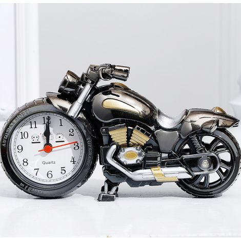 MINKUROW Reloj Despertador Retro Creativo Con Forma De Motocicleta Para El Hogar Y La Oficina Reloj Despertador De Motocicleta Vintage (Gris Y Dorado) (1/5)