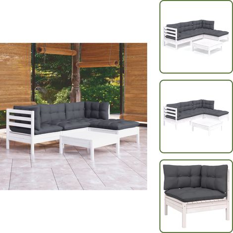 Muebles de jardín modulares - vidaXL Muebles de jardín 5 pzas con cojines blanco madera de pino - Cojines para muebles de jardín