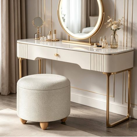 Sgabello contenitore rotondo 39x39x33 cm bianco crema, seduta in lino, piedi in pino MEUBLIV (1/5)