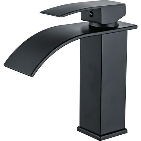 Rubinetto per lavabo a cascata, rubinetto per lavabo nero, miscelatore per lavabo monoforo in acciaio inox, rubinetto per bagno dal design elegante (1/3)