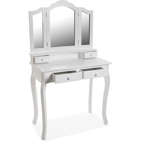 Specchio per trucco tolette con 4 cassetti contenitore porta gioielli casa pavimento camera letto bagno mobile in legno bianco (1/5)