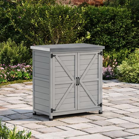 Chariot de jardin 79 cm en bois et acier gris 79 x 43 x 92 cm (1/5)