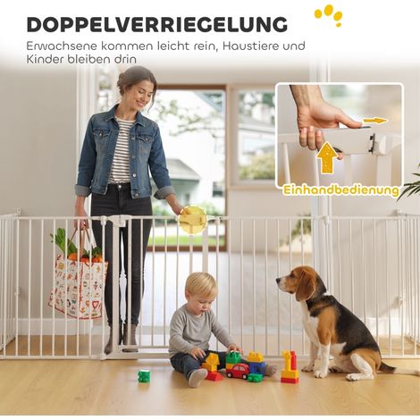 Clôture pour animaux, barrière pliable 6 panneaux avec porte, idéale petits et moyens chiens, plastique et acier carbone, blanc (1/5)