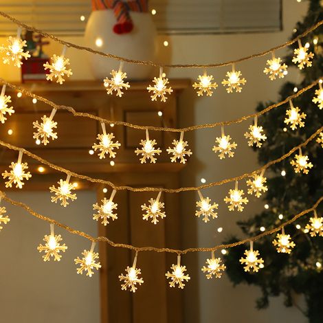 Guirlande lumineuse à piles, 5 m, 50 LED, motif flocon de neige, étanche, pour Noël, fête, chambre, jardin, mariage, anniversaire (1/2)