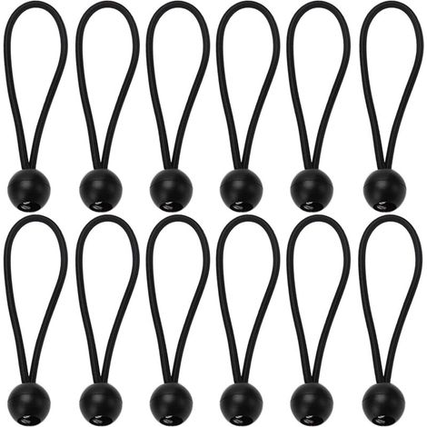 Set di 12 tenditori per teloni con sfera, cinghie elastiche e fascette in gomma – 15 cm, ideali per teloni, striscioni e tende.
