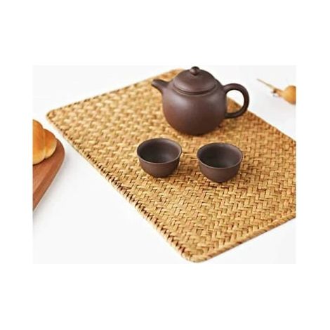 Ensemble de 4 sets de table rectangulaires en rotin, 43 x 30 cm, en fibre de jonc naturelle, pour table à manger/basse. (1/5)