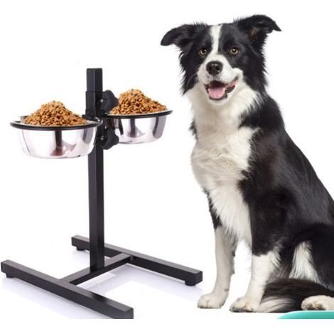 Aqrau Porte Gamelle pour Chien 1.8L, Gamelles pour chiens acier inoxydable,Réglable en hauteur