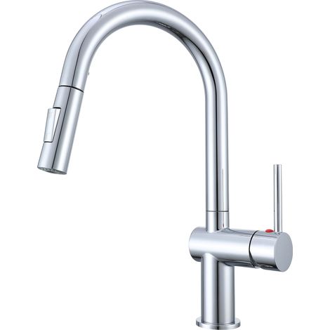 AICA Hochbogen Küchenhahn Ausziehbarer Brause Messingkern 2 Strahlarten Mischbatterie Wasserhahn Küche Chrom (1/5)