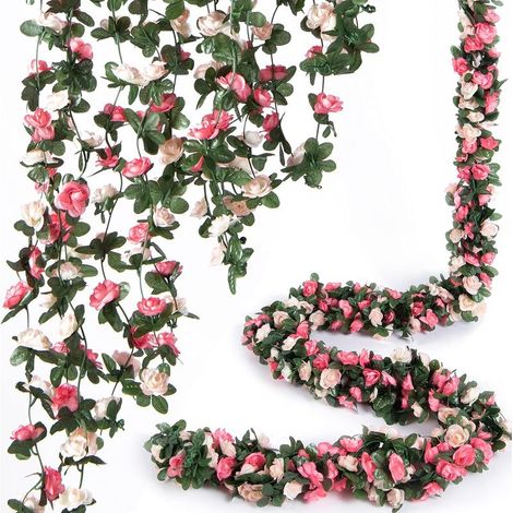 Guirlande Roses Artificielles - 2,3 M - Décoration Murale Mariage Fête Noël - 8 Tiges × 45 Fleurs - Soie Et Plastique (1/4)