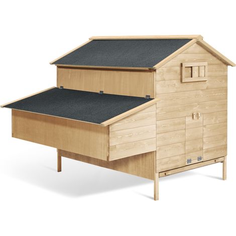 Idmarket – Poulailler chalet XXL en bois de pin canadien – Accueille 6 à 10 poules – Toit waterproof bitumé – Pondoir 3 compartiments